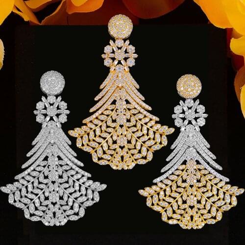 Luxury Flowers Dangle Earrings For Women Wedding Cubic Zirconia CZ DUBAI Bridal Earring Jewelry Accessories jwellery women