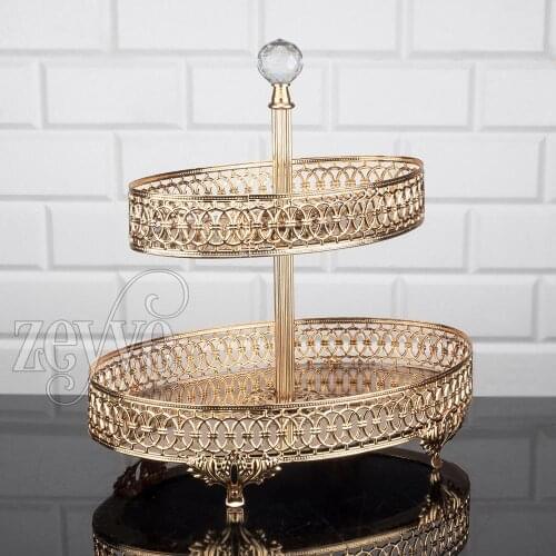 Serving Tray Luxury 2 levels 2 Floor Service Plate Golden Silver Oval Turkish Arabic Oriental Eastern