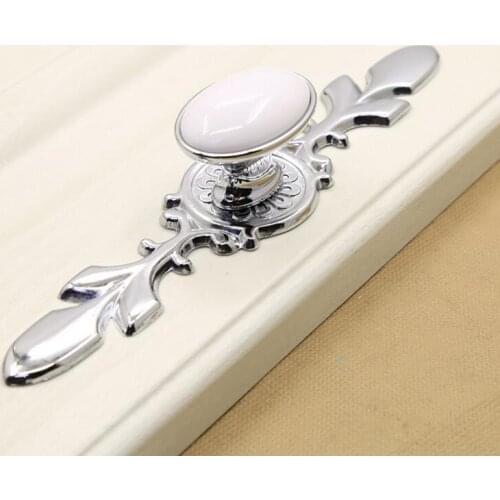 Free Shipping White and Silver Cabinet Handles and Pulls Ceramic Furniture Handles and Knobs