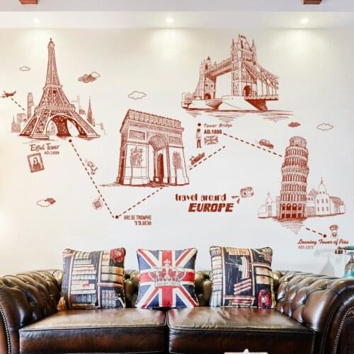 Nordic Architecture Wall Sticker Boy Girl Teen Bedroom Decor Aesthetic DIY Home Office Decor Living Room Backdrop Wall Art Mural