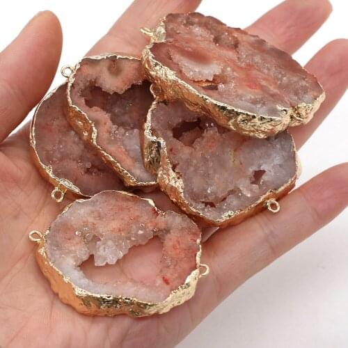 100% Natural Stone Druzy Crystal Pendants Double Hole Quartzs Connectors for Jewelry Making Necklace Crafts Accessories