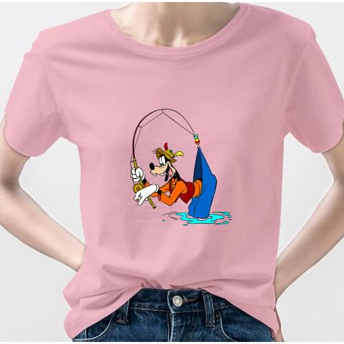 Goofy Pull Disney Womens Clothing T-Shirts 2021 Summer Top Fishing T Shirt Design Short Sleeve 7 Colors Oversize y2k Harajuku