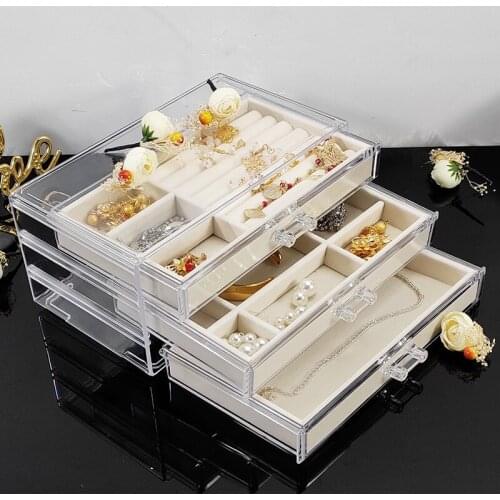 VoltaBox 2021 New Plastic Jewelry Storage Box Ring Earring Necklace Jewelry Box Transparent Hand Drawer Desktop Finishing Box