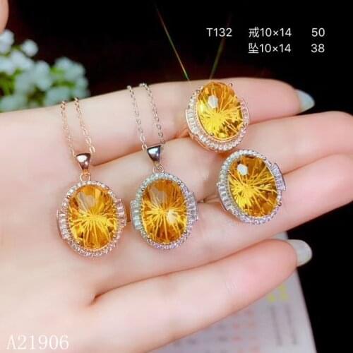 KJJEAXCMY boutique jewelry 925 sterling silver inlaid citrine female ring necklace pendant set new