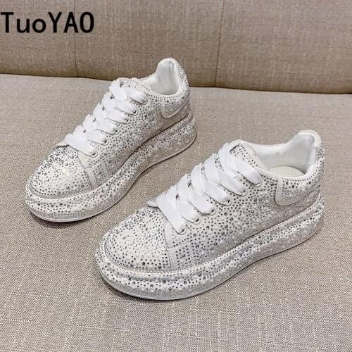 Women Chunky Sneakers Luxury Shoes Korean 2021 Fashion New Female Rhinestone Platform Thick Sole Casual Shoes Woman Sneakers 5cm