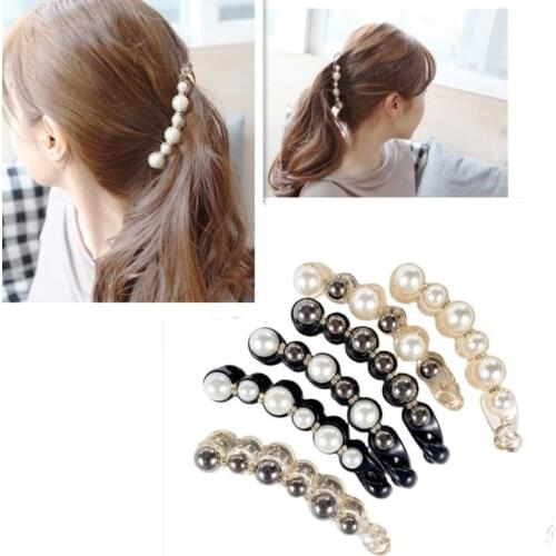 Women Plastic Flower Pearl Banana Clips for Women Twist Ponytail Holder Chic Hairpin Hair Claw Girls Barrettes Hair Accessories