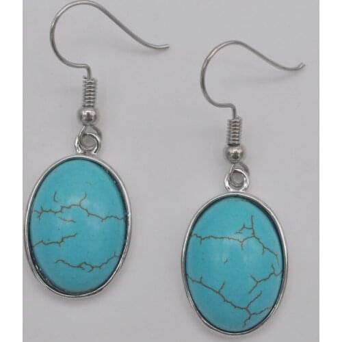 Blue Howlite Stone Oval beads Dangle Earrings Jewelry For Woman Gift T248