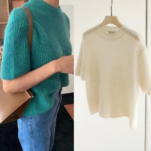 Women Sweater 2021 Spring New Wool Sweater Loose Show Thin Shoulder Short Sleeve Sweater Female