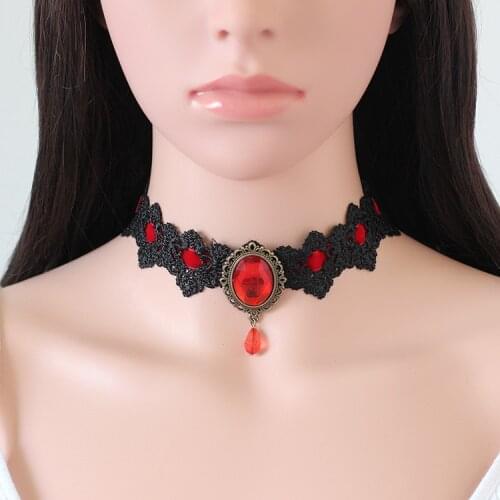 Bohemia Lace Gothic Tattoo Choker Necklace Women Vintage Black Red Blue Crystal Necklaces Gothic Punk Collar Choker Jewelry