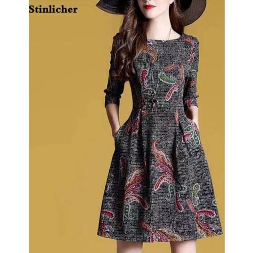 Vintage women dress spring autumn casual A-line office ladies work dress retro elegant midi dress robe female