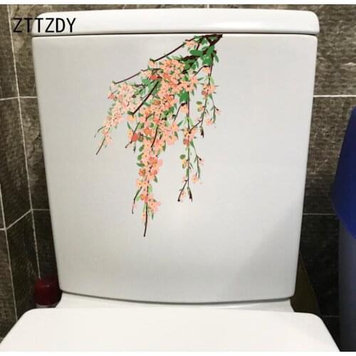 ZTTZDY 14.1*22.4CM Cherry Blossom Branch Classic Toilet Tank Decor Sticker Home Wall Decor T2-0504