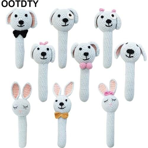 1-2Pcs Baby Rattle Toys Animal Crochet Wooden Rings Rattle DIY Crafts Teething Rattle Amigurumi For Baby Cot Hanging Toy