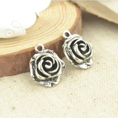 10 Pcs 18*15 mm Antique Silver color Tone flower Charms DIY Jewelry Making Q124