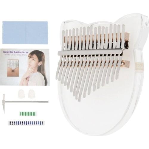 17 Key Kalimba Crystal Transparent Cat Face Shape Ore Metal Thumb Piano Mbira for Beginners / Professional Performance