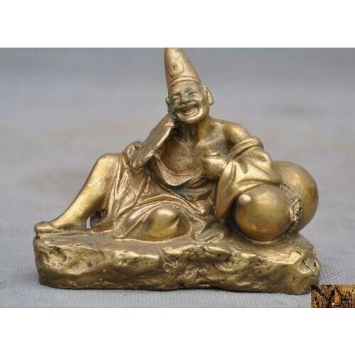 4" Chinese Buddhism Brass Copper Jigong Arhat Bodhidharma Dharma Buddha Statue