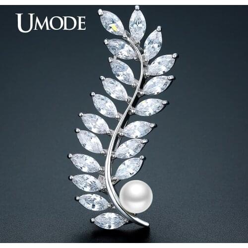 UMODE Shinning Large Luxury CZ Plant Leaf Broches and Pins for Women Fashion Jewelry Metal Banquet Brooch Christmas Gifts UX0030
