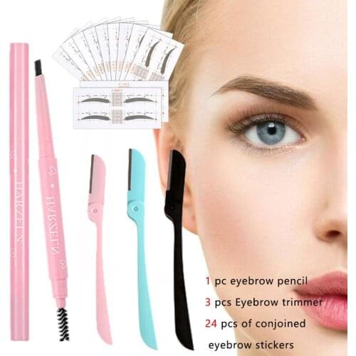 Color Eyebrow Trimming Knife Beginner Newbie Female Eyebrow Pencil Siamese Brow Stickers Shaving Legs Eyebrow Trimming Tool Set