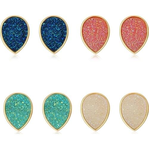 Dayoff European Colorful Water Drop Slopes Earings For Women Jewelry Trendy Resin Stud Earrings Earstud Small Earrings Gift E322