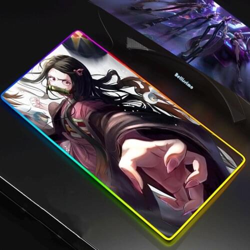 Demon Slayer Led Carpet Anime XXL Mousepad 90x40CM Rgb Rug Gloway Mat Mouse Pad Arge Desk Mat Desktop Computer Kimetsu No Yaiba