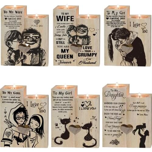 Heart-shaped Craft Wooden Candlestick Shelf Valentines Day Decoration Gift Couple Candle Holder Stand Girlfriend Anniversary