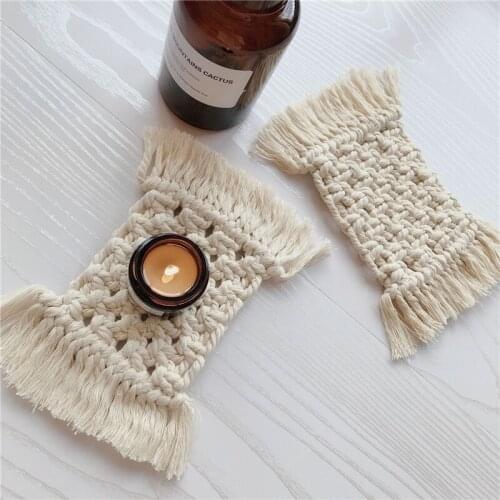 Hand-woven Cotton Rope Coaster Bohemia Tassel Cup Mat Insulation Cup Roller Coaster Non-slip Coaster Home Tablektop Decoration
