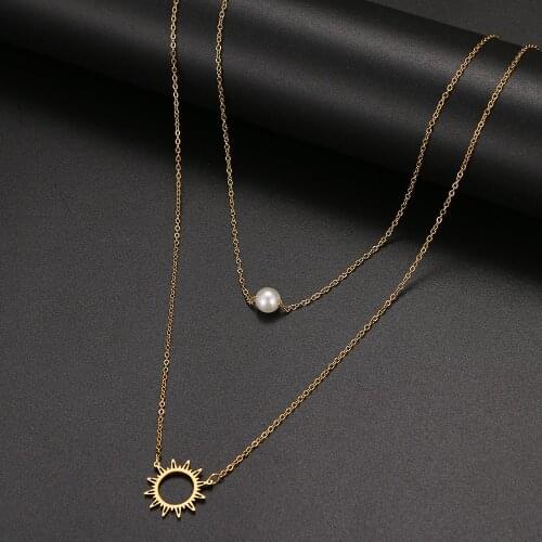 Stainless Steel Necklaces Multilayer Fashion Exquisite Sunflower Cute Pearl Style Necklace For Women Jewelry Party Friends Gifts