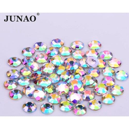JUNAO 2 4 6 8 10 12 18 20mm Round Crystal AB Rhinestones Flatback Acrylic Stones Glue On Clear Strass Crystals For DIY Crafts
