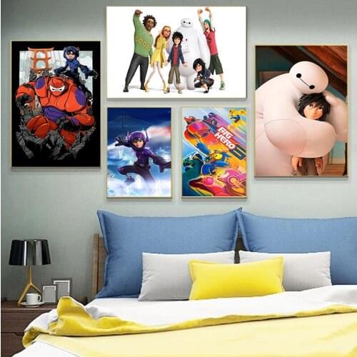 Disney Canvas Painting Cartoon Big Hero 6 Animated Big White Posters and Prints Nursery Wall Art For Living Room Home Decoration