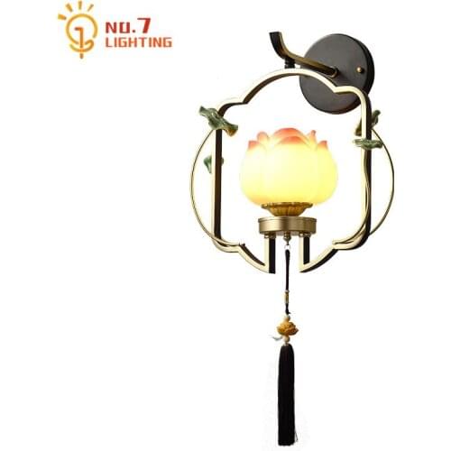 Chinese Classical Zen Art Lotus Wall Lamp Gold Balck Led E27 Wall Sconces Home Decor Study Bedside Teahouse Restaurant Corridor