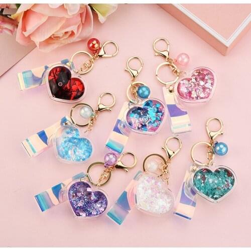Creative Acrylic Into Oil Flashing Quicksand Love Keychain Personality Laser Bracelet Key Chain Keychain Ladies Bag Keychain