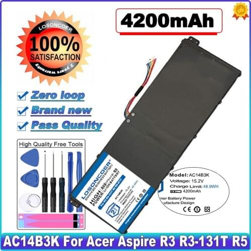 LOSONCOER 4200mAh AC14B3K Laptop Battery For Acer Aspire R3 R3-131T R5 R5-471T R5-571T ES1-572