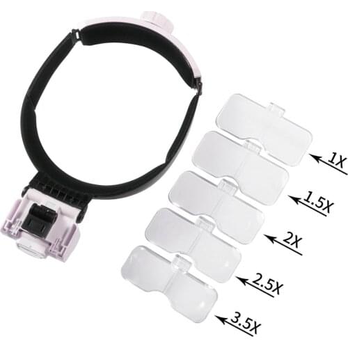 LED Lighting Headband Magnifying Glass 1X 1.5X 2X 2.5X 3.5X Optical Acrylic Lens Head Helmet Magnifier Reading Repairing Loupe