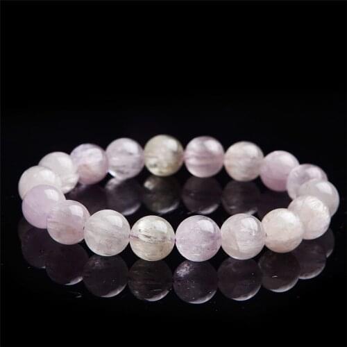 Fashion Women Lady Stretch Fitness Crystal Round Bead Bracelet Healing Gems Quartz Natural Kunzite Bracelet 11.5mm