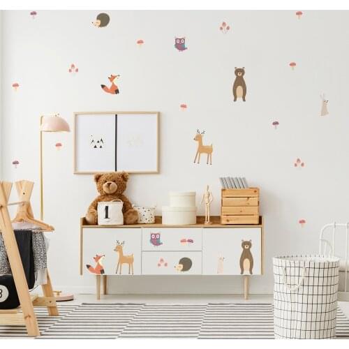 Cartoon Animal Tree Wall Sticker Cute Bear Wall Decal for Kid Room Decor Decorative Mural Kindergarten Nursery Room Baby Boy