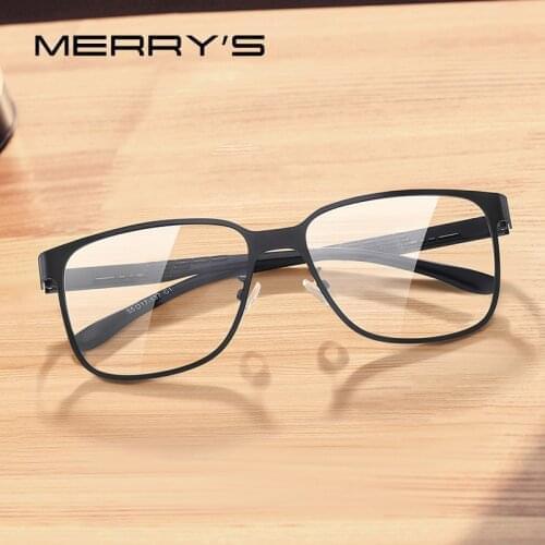 MERRYS DESIGN Men Square Ultralight Eye Myopia Prescription Eyeglasses Male Business Style Alloy Glasses FrameTR90 Legs S2104