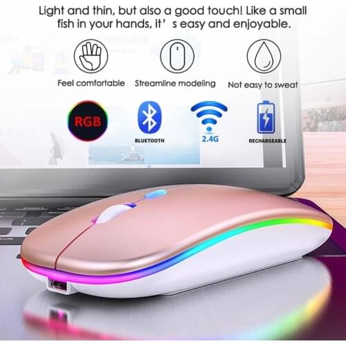 Wireless Mouse RGB Bluetooth Computer Mouse Silent Rechargeable Ergonomic Mause With LED Backlit USB Optical Mice For PC Laptop