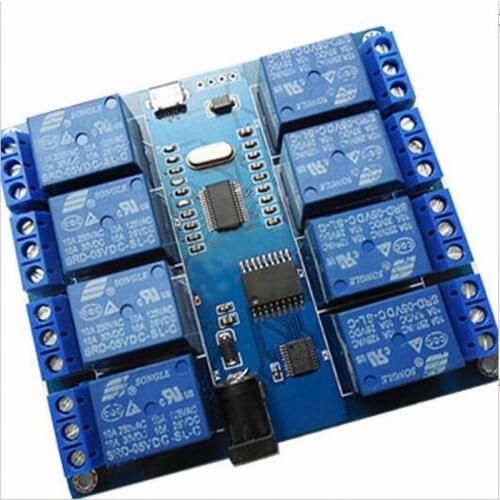 New 5V 10A 8 Channel Micro USB Relay Module Upper Computer ICSE014A
