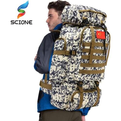 Outdoor Large Waterproof Mountaineering Backpack Camping Hiking Military Molle Camo Water-repellent Tactical Bag Adjustable