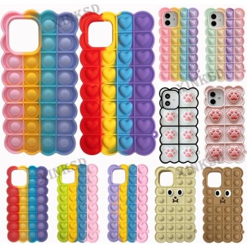 Rainbow Silicone Phone Case For iPhone X XR XS 12 11 Pro Max 6 6s 7 8 Plus Mini SE 2020 Reliver Stress Love Heart Cookies Cover