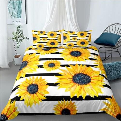 Luxury 3D Sun Flower Print 2/3Pcs Kids Bedding Sets Comfortable Duvet Cover Pillowcase Home Textile Queen and King AU/EU/US Size