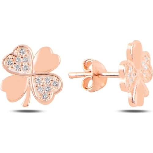 Silver 925 Sterling Clover Zircon Stone Earrings
