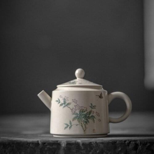 Vegetation grey glaze teapot hand painted Begonia flower pot filter ball teapot Kung Fu Tea single pot