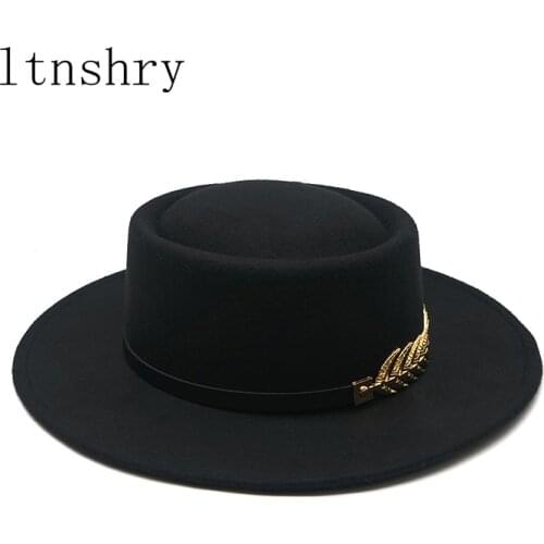 New Big Brim Hats For Women British Style Vintage Church Hats Lady Flat Brim Fedoras Autumn Winter Womens man Felt Hat Jazz cap