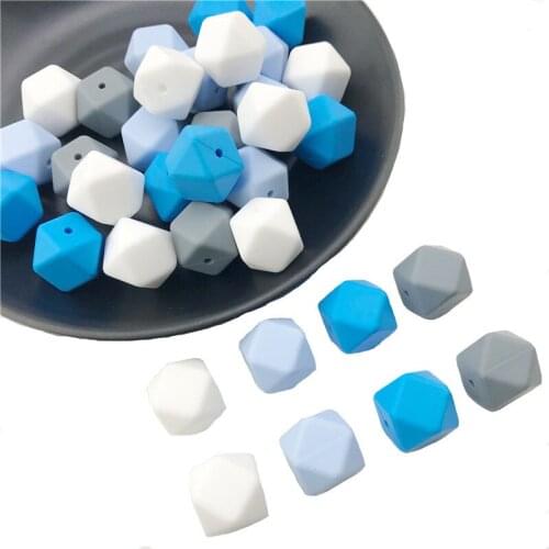 20Pcs Blue Series Silicone Geometric Hexagon Beads Teething DIY Necklace Accessories Nursing Material Baby Teethers Best Gifts