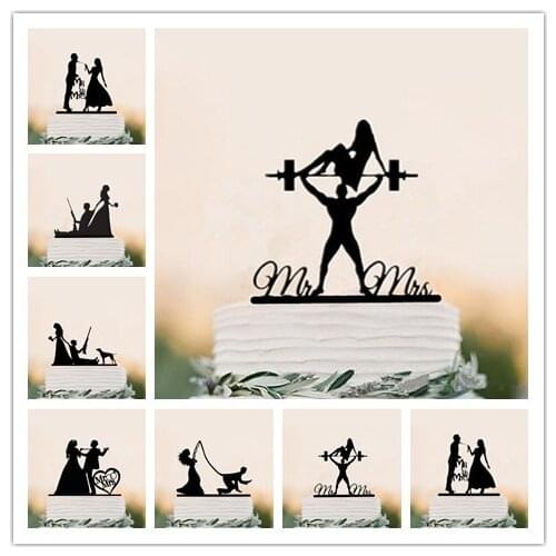 Mixed Funny Style Wedding Cake Topper Bride & Groom Cake Topper MR & Mrs Black Acrylic Cake Decorating