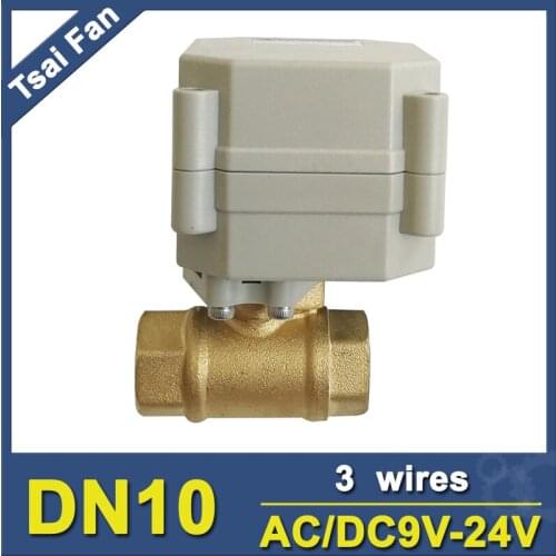 TF10-B2-A DN10 2 Way Brass 3/8'' Electric Ball Valve Metal Gear AC/DC9-24V 3/7 Wires On/Off 5 Sec For Water Application