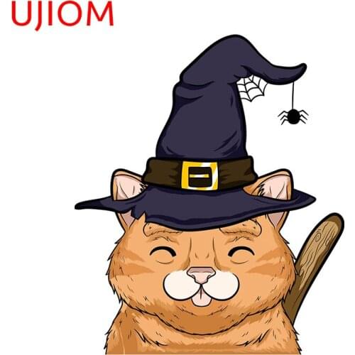 UJIOM Kitty Cute Halloween Witches Childrens Bedroom Decor Wall Stickers Bathroom Living Room Decor Poster Mural Art Decals