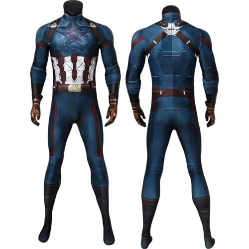 Adult Superhero Infinity War Captain Steven Rogers Battle Jumpsuit Cosplay Costume Halloween Masquerade Printing Bodysuit