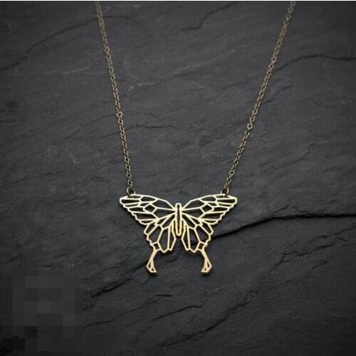 Gold butterfly necklace, origami butterfly, geometric butterfly, gift for her, animal necklace, bug jewelry, butterfly pendant