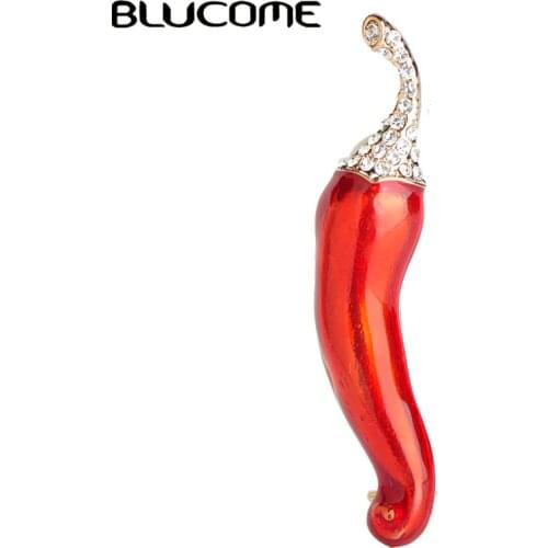 Blucome Vivid Green Pepper Brooch Chili Vegetables Brooches For Women Girls Suit Dress Accessories Gold Color Pins Enamel Bijoux